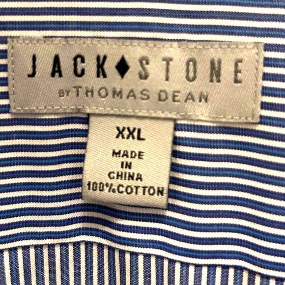 Jack Stone by Thomas Dean 100% Cotton Blue/White Button Down Shirt - Size XXL - Picture 4 of 4